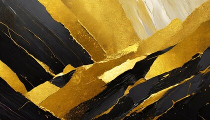Closeup of abstract rough gold black art painting texture, with oil acrylic brushstroke, pallet knife paint on canvas - obrazy, fototapety, plakaty