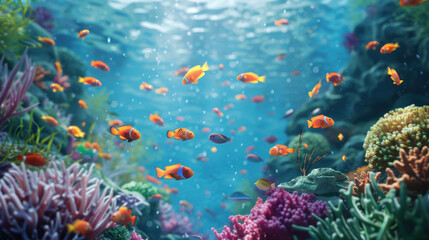 Fototapeta na wymiar Tropical coral reef teeming with colorful fish underwater in the Red Sea