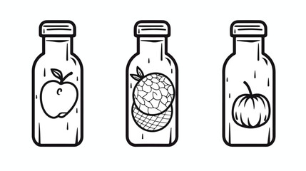 Bottle with fruit icon. Thin line art template 