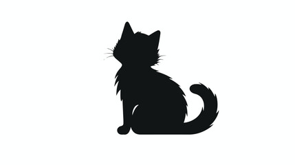 Cute little kitten cat silhouette black and white background  