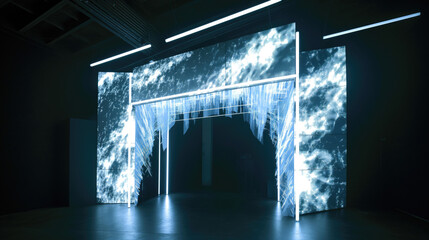 Projection installation with a rectangular arch. Background for presentations, covers of magazines...