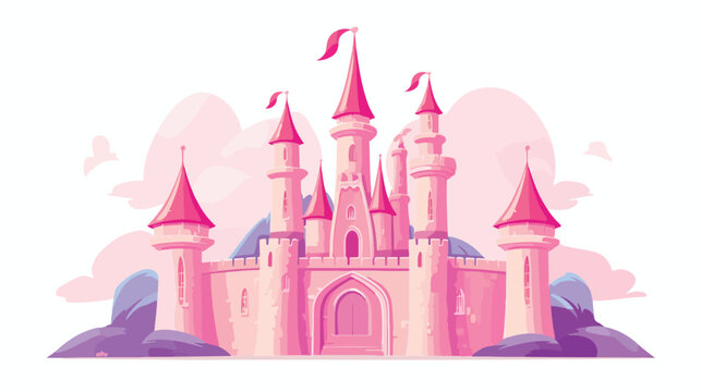 Cute pink fantasy castle vector illustration design