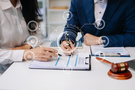 Business and Male lawyer or judge consult having team meeting with client, Law and Legal services concept.Customer service good cooperation ie