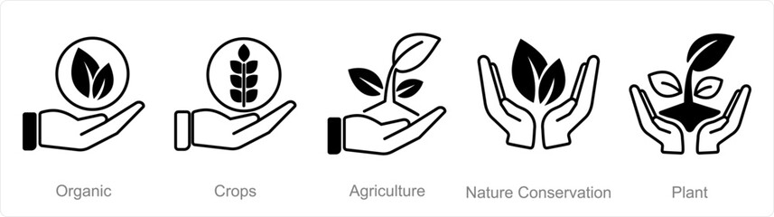 A set of 5 Organic Farming icons as organic, crops, agriculture