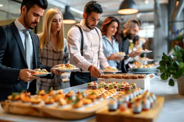 Foto op Canvas Group of people enjoying brunch buffet canape together at event © zphoto83