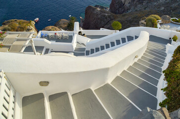 santorini greece stairs to the sea in island