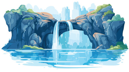 A magical waterfall cascading into a crystal-clear po