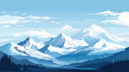  A majestic mountain range with snow-capped peaks. fla - obrazy, fototapety, plakaty