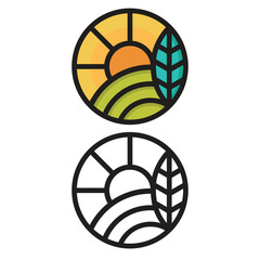 Sun and Tree and Garden Circle Illustrator Vector