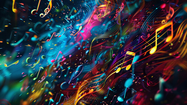 A mesmerizing composition of colorful music notes creates an abstract melody.