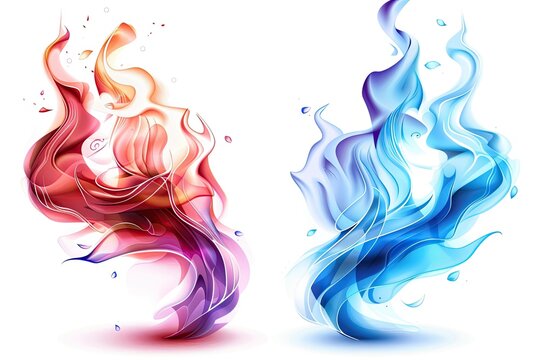 Vector 3D Icon Red And Blue Flames Isolated On White