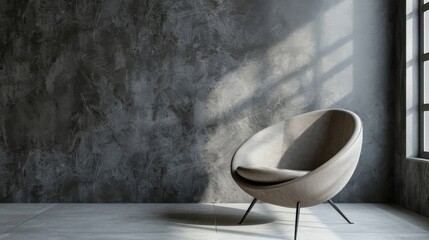 Stylish designer grey armchair showcased against a backdrop of subtle grey. Upholstered seating furniture