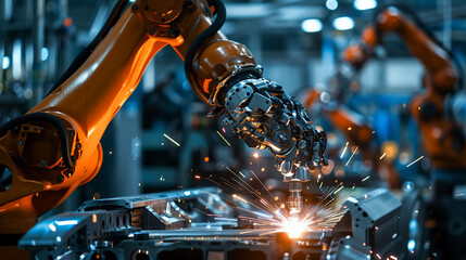 Robotic welders exemplify efficiency in automobile production.