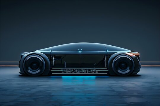 D rendering of a futuristic self-driving electric car with advanced technology. Concept Futuristic Vehicles, Self-Driving Technology, Electric Cars, 3D Rendering