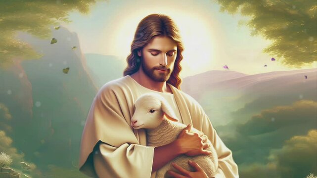 Jesus hug a sheep