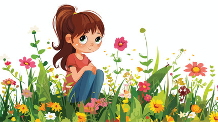 Obraz na płótnie Canvas A cute girl in garden flat vector