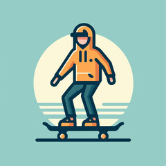 cartoon illustration of person skateboarding. flat design simple icon