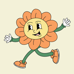 Groovy cartoon happy  flower illustration