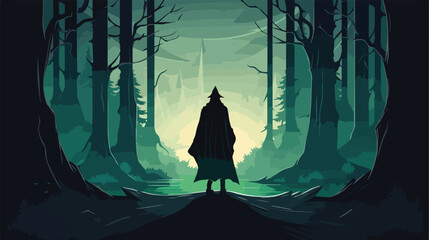 Dark cloak in mysterious forest  - obrazy, fototapety, plakaty