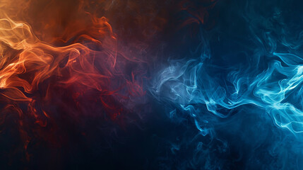 Red and blue smoke twirl in a mysterious abstract display. - obrazy, fototapety, plakaty