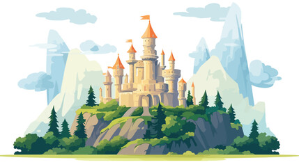 Distant fantasy castle Flat vector 
