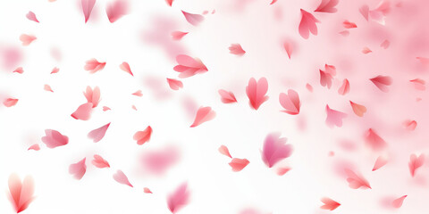 Pink cherry blossom petals flying in the air white background.banner. - obrazy, fototapety, plakaty