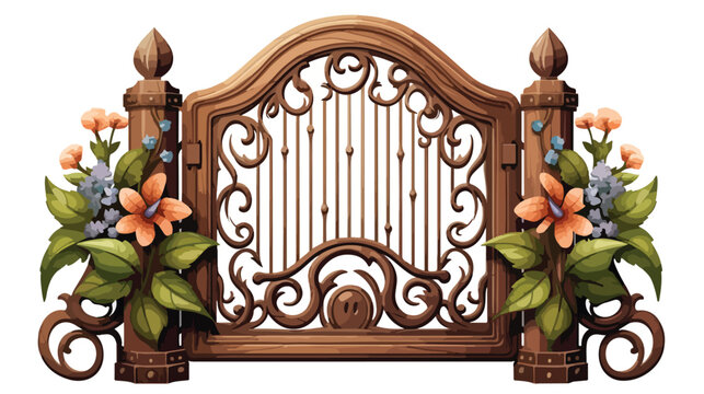 Enchanted wooden garden gate made from plasticine Old