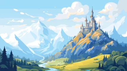 Schilderijen op glas Fantasy castle landscape in mountains  © Ideas