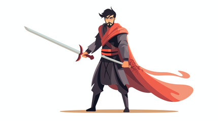 Fantasy swordsman Flat vector isolated on white background