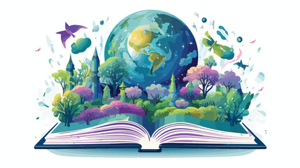 Fantasy world inside of the book. Concept of educatio