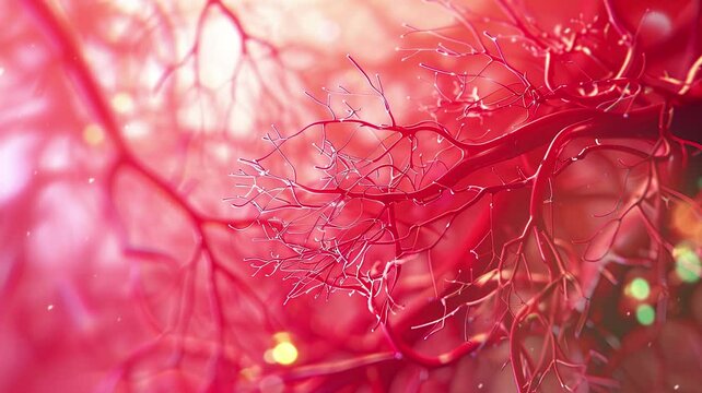 3D illustration view of the blood vessels in a biological sample of medical reference