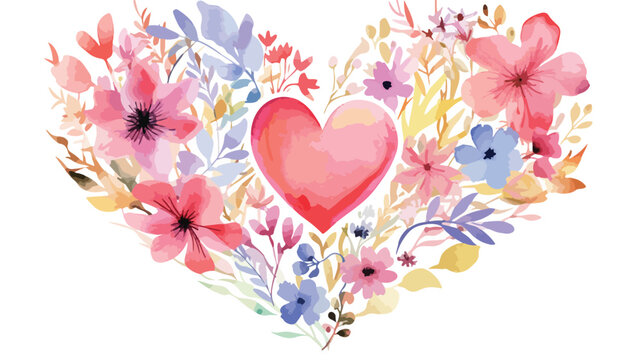 Floral Heart Watercolor Flat vector