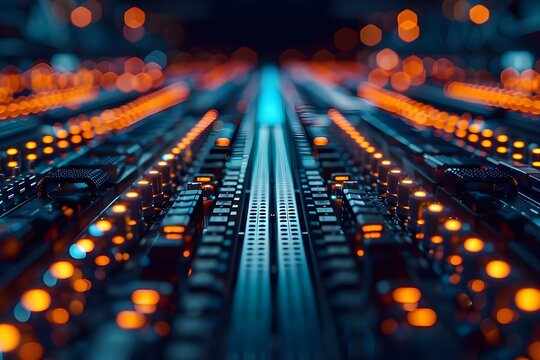 Quantum processor in futuristic data center showcasing potential of quantum computing in global network for big data analytics. Concept Quantum Computing, Data Center, Big Data Analytics