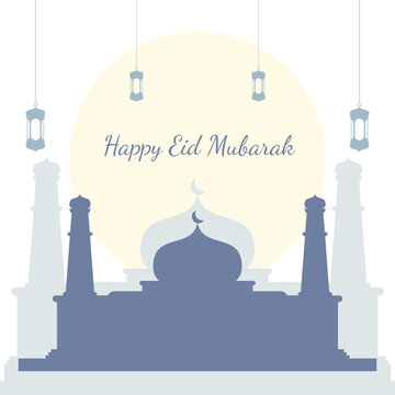 Happy eid mubarak greeting mosque image vector illustration