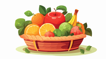 Fruit Basket Flat vector isolated on white background