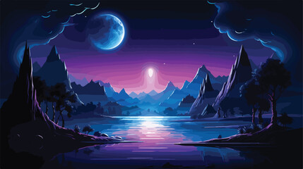  Futuristic night landscape with abstract landscape 