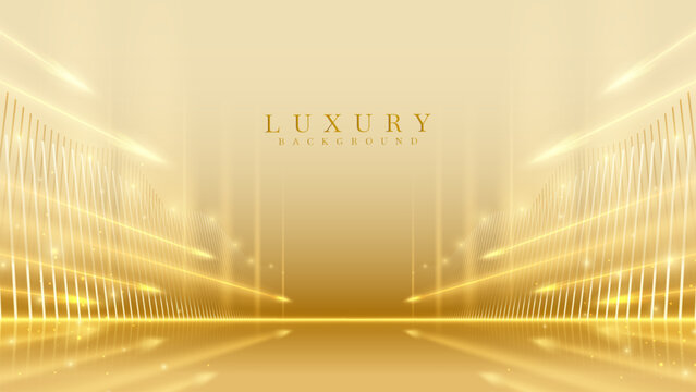 Elegant award ceremony background featuring a golden virtual reality tunnel with futuristic lights and bokeh decorations, creating a warm stage atmosphere ideal for luxury branding.