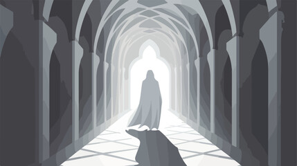  Ghost Emerging from Gothic Corridor Flat vector 