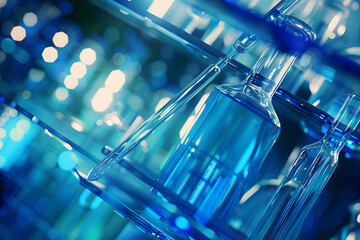 Blue Elixir: Scientific Test Tubes with Liquid Samples and Pipette