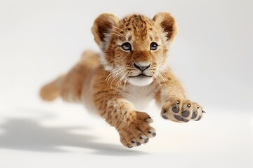 Levitating Majestic Baby Lion Cub in Savannah-Toned Studio Lighting