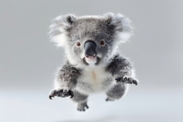 3d rendering Levitating Baby Koala in Magical Studio Lighting Against White Background - obrazy, fototapety, plakaty