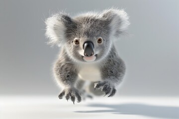 Levitating Baby Koala on Plain White Background,3D Rendered Image