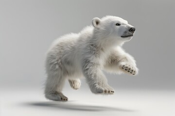 Cute Levitating Baby Polar Bear Cub in 3D Rendered Studio Lighting on White Background