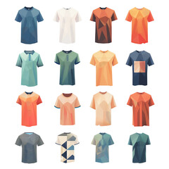 a polygon style of clipart minimal illustration featuring a various of T-shirt on white background, suitable for crafting and digital design projects