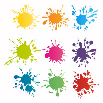 colorful ink spots set splash splatter abstract shape vector illustration