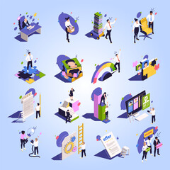 employee onboarding isometric icons set with staff welcoming new worker 3d isolated color background