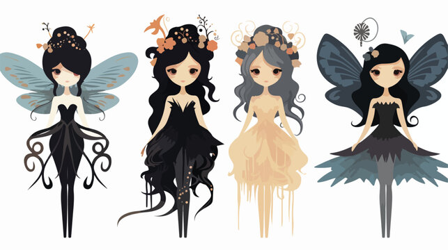 Gothic Fairies Flat vector isolated on white background