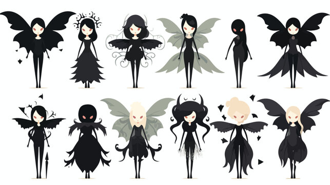 Gothic Fairies Flat vector isolated on white background