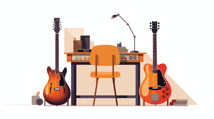  Guitarist Workspace Table Flat vector