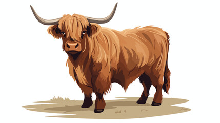  Highland Cow Flat vector isolated on white background - obrazy, fototapety, plakaty